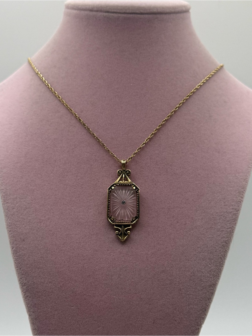 1970s Avon Frostlight pink camphor glass pendant necklace